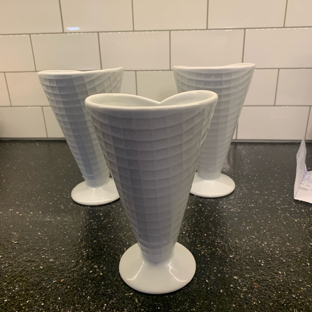 3 white ice cream bowls